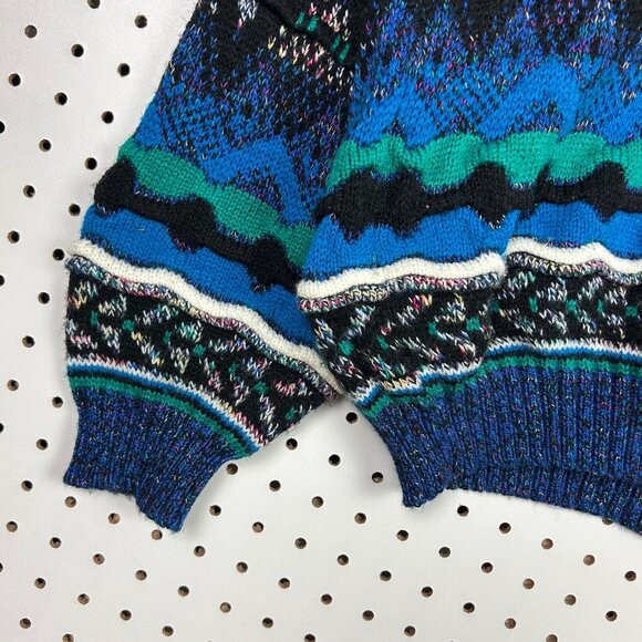 Concrete 3D Coogi STYLE Knit Sweater Large Blue Multicolor Grandpa 90s Hip Hop - Picture 3 of 6